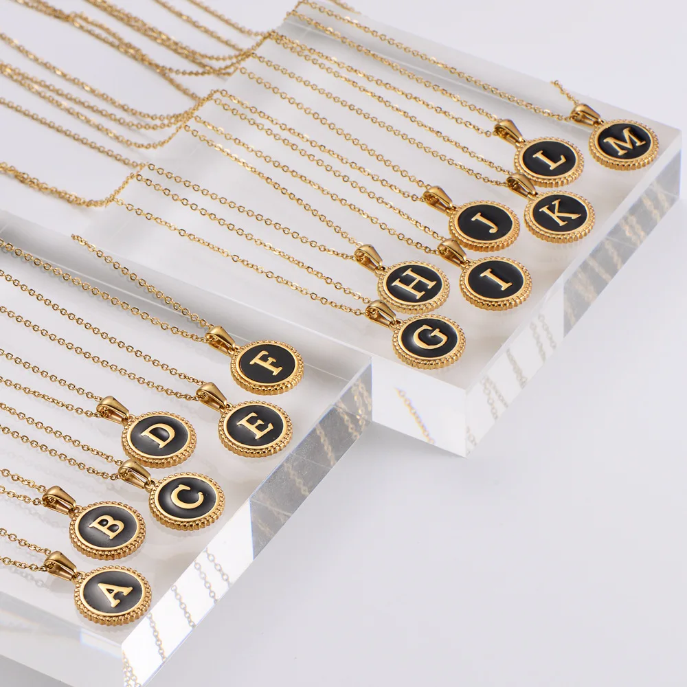 G&D New Original Gold Color Stainless Steel Vintage Letter Coin Pendant Necklace for Women Name Initial 26 Alphabet Jewelry Gift