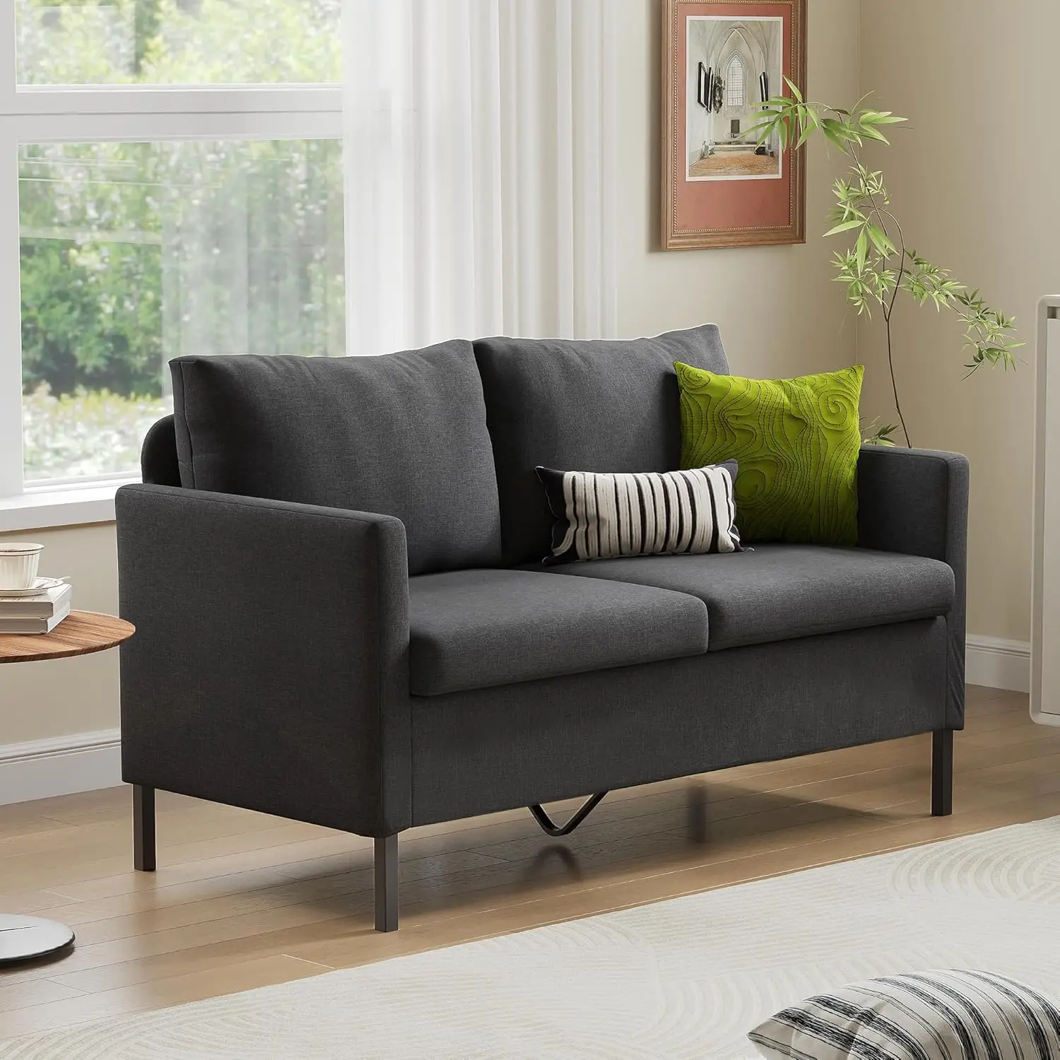 

Linen Fabric Modern Small Loveseat Sofa Couch for Living Room, 51" W Little Upholstered 2-Seater Mini Love Seats