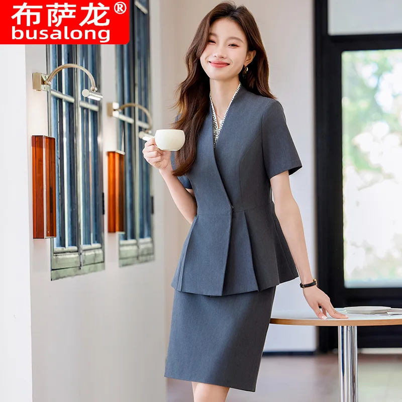 Women's summer short-sleeve high-end formal suit2025New style suit skirt hotel waiter work uniform