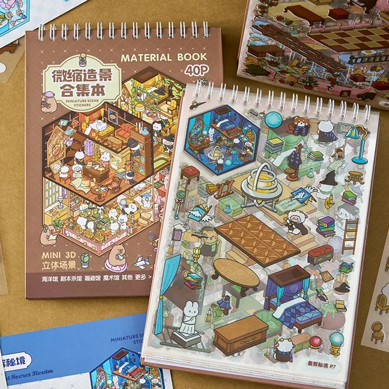 

1PC3D Miniature Scene Dream Town Sticker, 40pcs/bag Micro Landscape Decals for DIY Dollhouse Journal Scrapbooking Creative Gifts