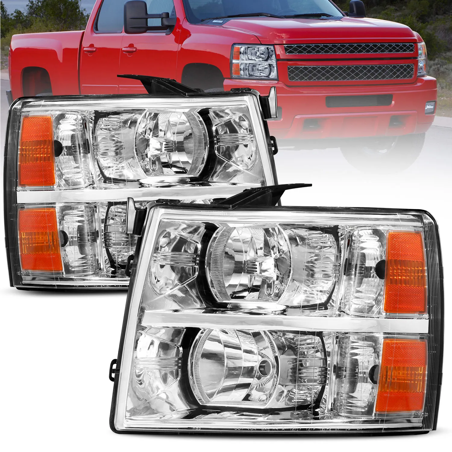 

2X Front Headlights Assembly For 07-13 Silverado 1500 2500HD 3500HD Amber Corner
