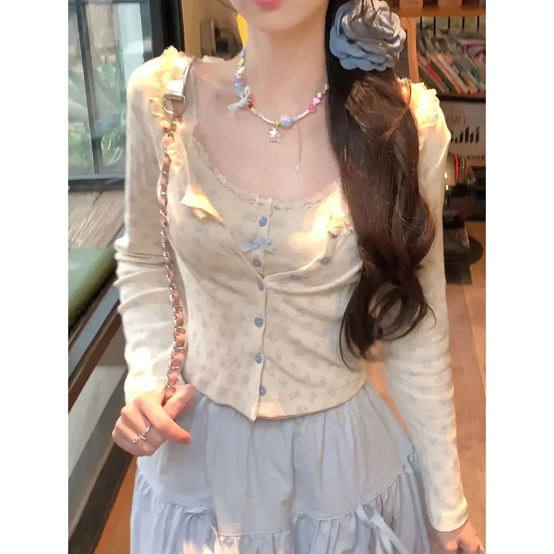 اليابانية Kawaii 3 قطعة تنورة مجموعات النساء لوليتا لطيف المحاصيل بلوزة + ميدي التنانير الكورية موضة الدعاوى شيك 2000s خمر شيك