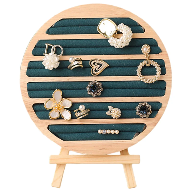 

CGS-Round Shape Wood Jewelry Tray Ring Earrings Bracelet Display Plate Jewellery Storage Stand Counter Props Green