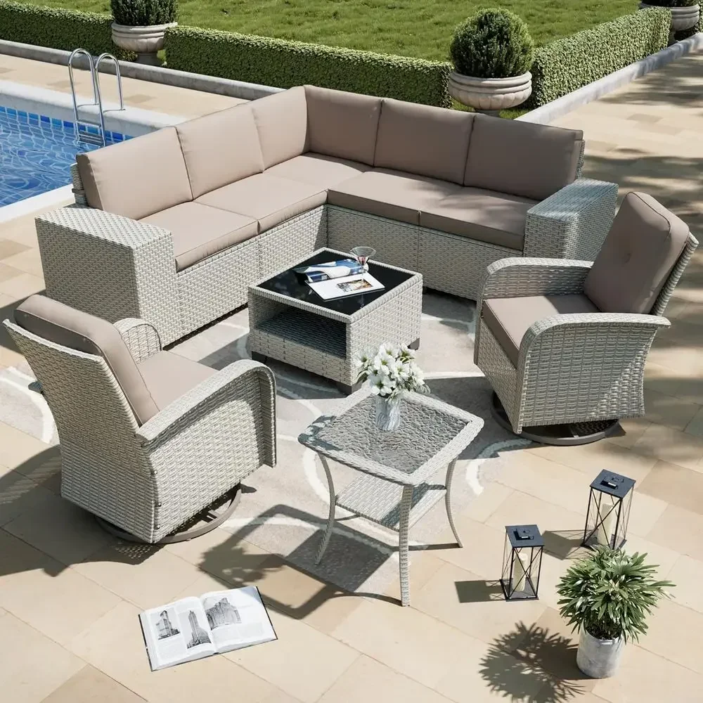

9-Piece Outdoor Patio urniture Set, ular Sectional Soa Set with Swivel Rocker Chairs, Wicker Outdoor Couch Contion Sets w/Coee T