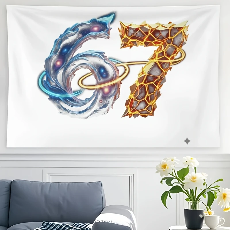 Large Funny 6/7 Meme Number 67 Tapestry Wall Hanging - 6 & 7 Digits Design for College Dorm Room, Party Banner, - Hum