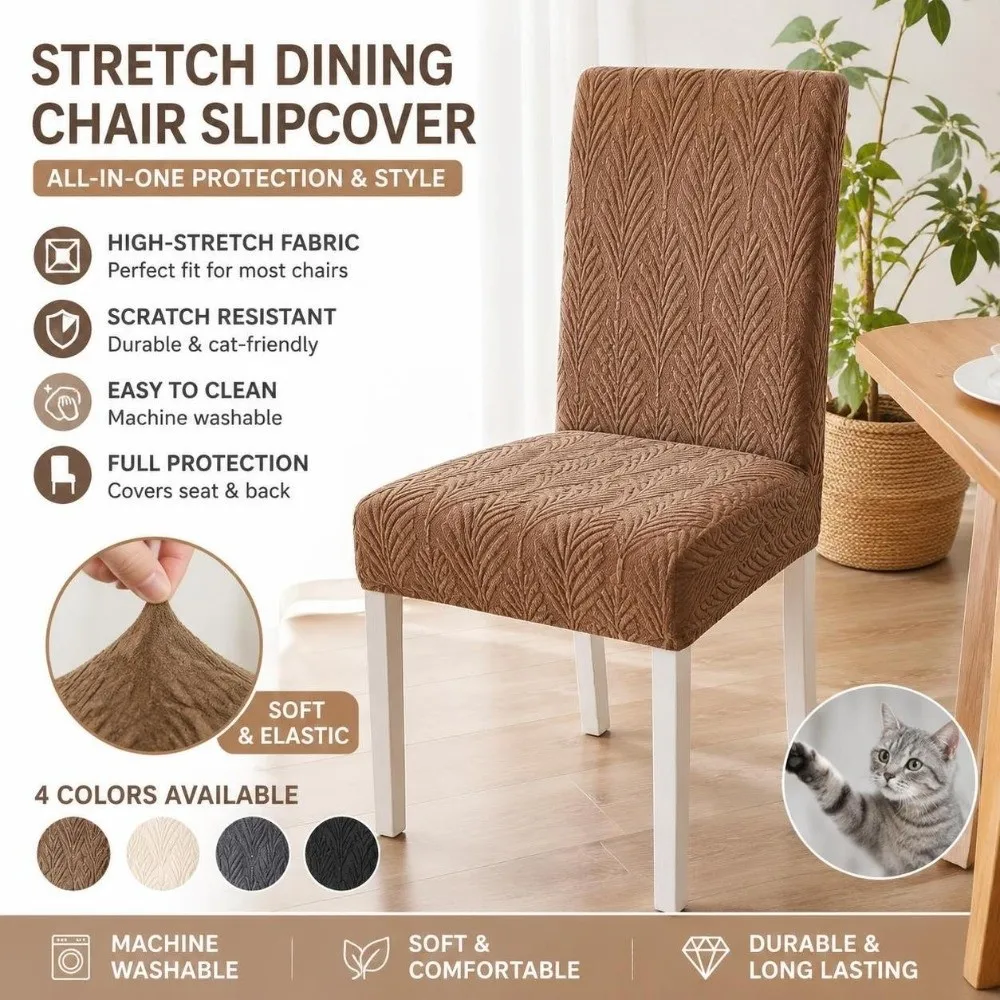 1/4pcs High-Back Stretch Dining Chair Cover Woven Scratch Proof Elastic Chair Cover Stain Resistant 3D Leaf