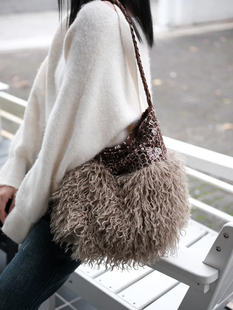 

Модная пушистая женская сумка-тоут на осень-зиму, на одно плечо, кроссбоди, из полиэстера, повседневный стиль