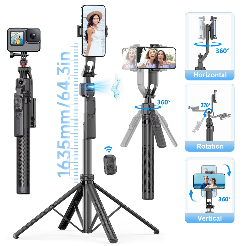 Wireless Remote Gimbal Stabilizer Selfie Stick AI Intelligent Auto Face Tracking Tripod for Mobile Phone GoPro Insta360 Camera