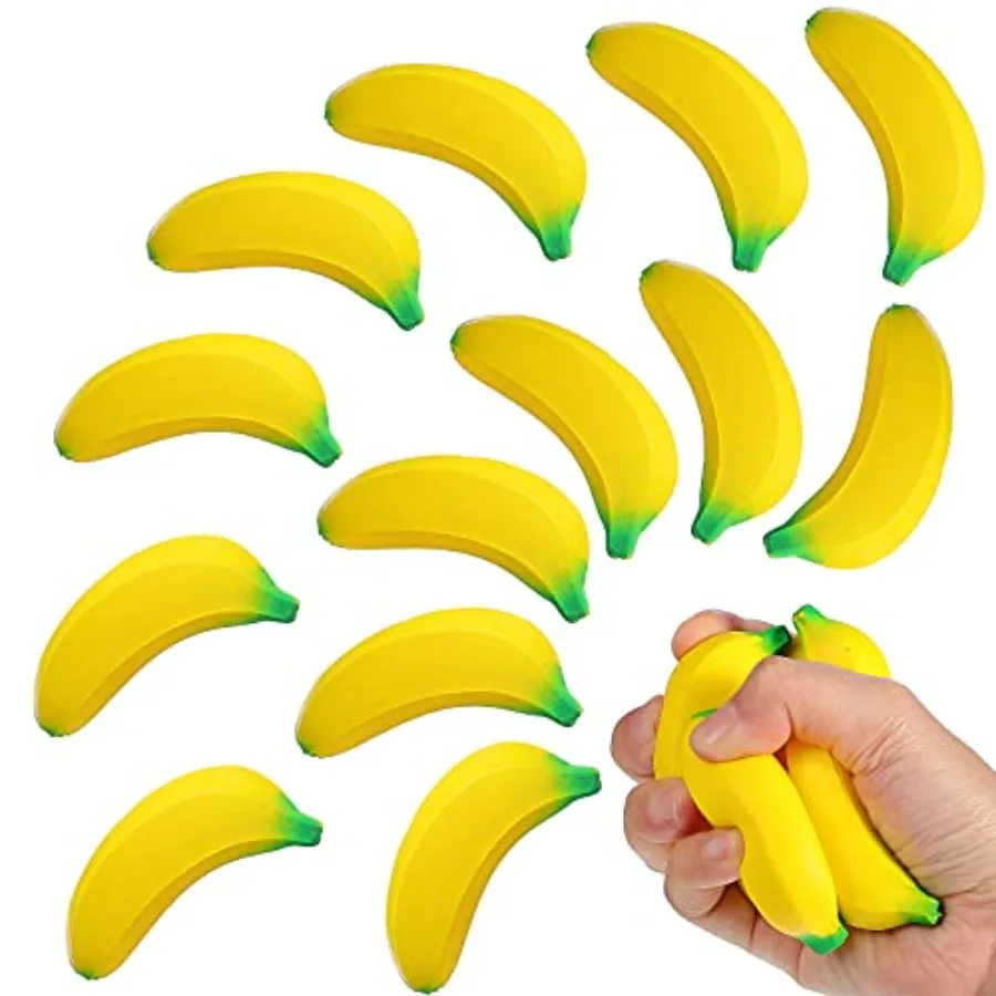 

200 Pcs Banana Stress Toys for Office Use, PU Foam, Yellow, Stretchy Realistic Texture, 2.36 Inches