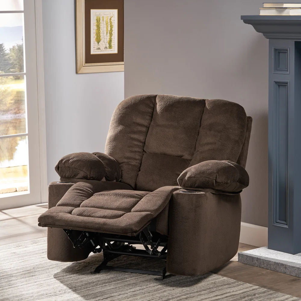 

Luxurious Manual Recliner Chair,with Skin-Friendly Fabric and Dual Cup Holders,suitable for living room,bedroom.Chocolate colour