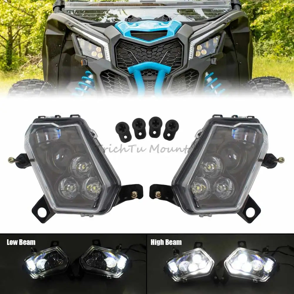 UTV LED Headlights Assembly Head Lamp High/Low Beam Headlamp For Can-Am Maverick X3 Max R RR XDS XRS Turbo DPS 4x4 2017-2024