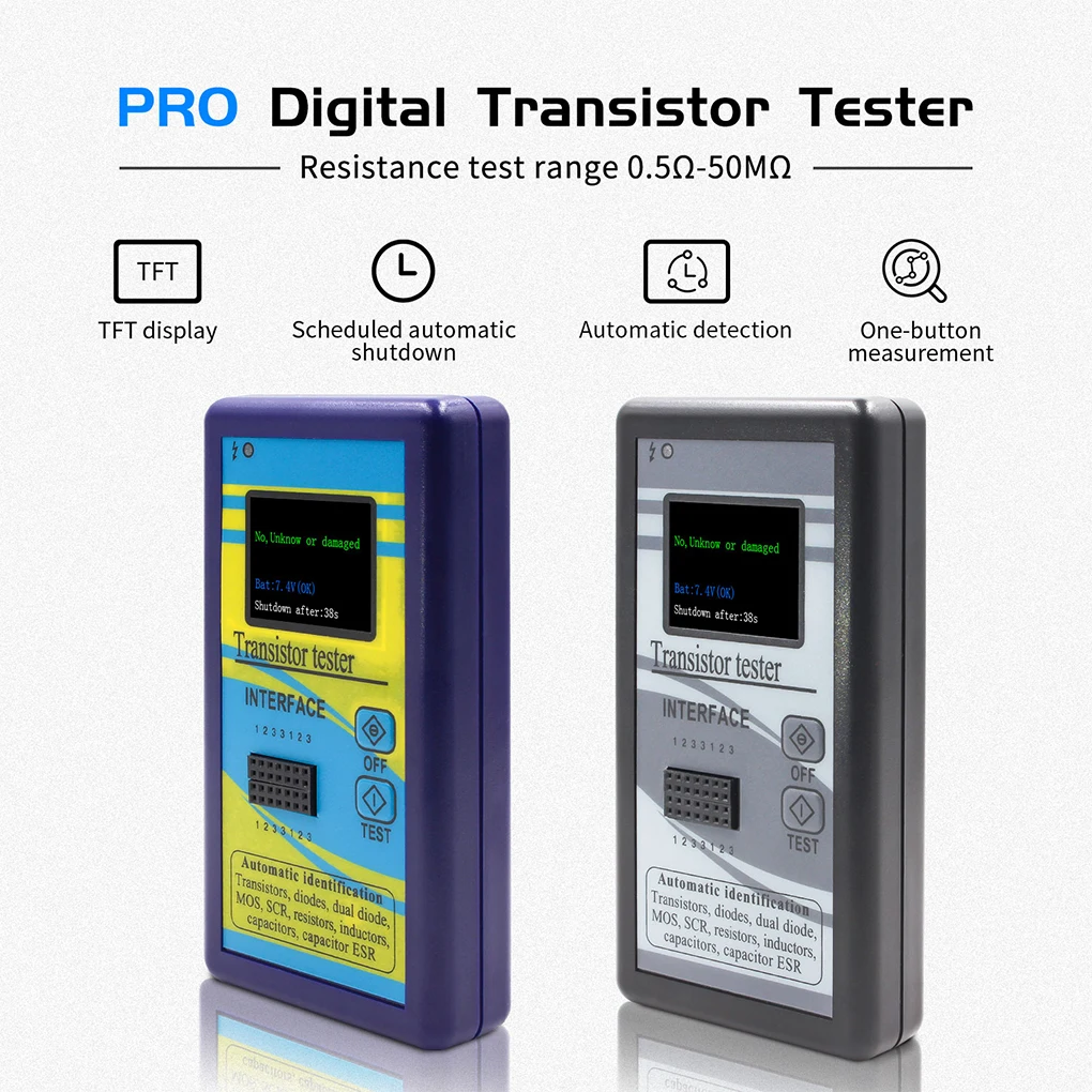 1.8 Inch Professional LCD Digital Transistor Tester Diode Resistor 25pF-100000uF Gauge Fast Response Auto Power-off