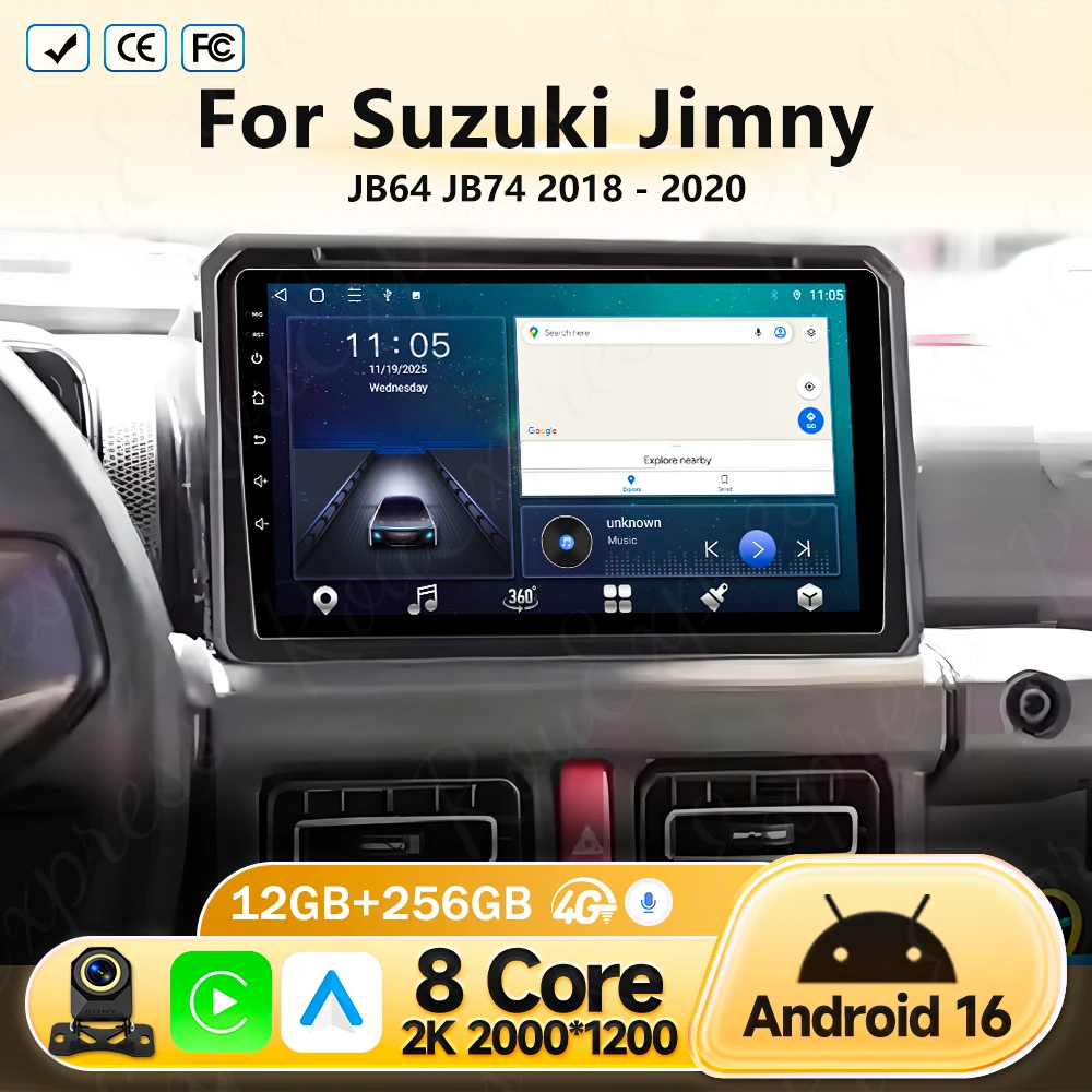 

Автомагнитола Android 16 для Suzuki Jimny JB64 JB74 2018-2020, 2 DIN, мультимедийный проигрыватель, GPS-навигация, Wi-Fi, 9 дюймов, 4G