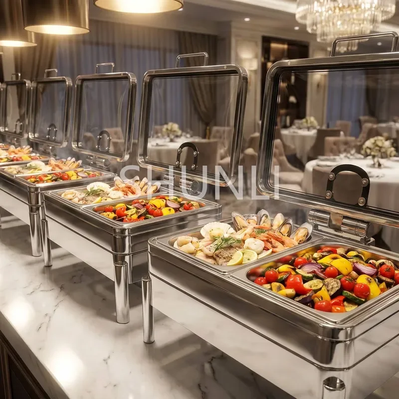 Luxury Golden Stainless Steel Food Warmer Pot Modern Royal Design Insulation Container for Hotel Restaurant Buffet Wedding