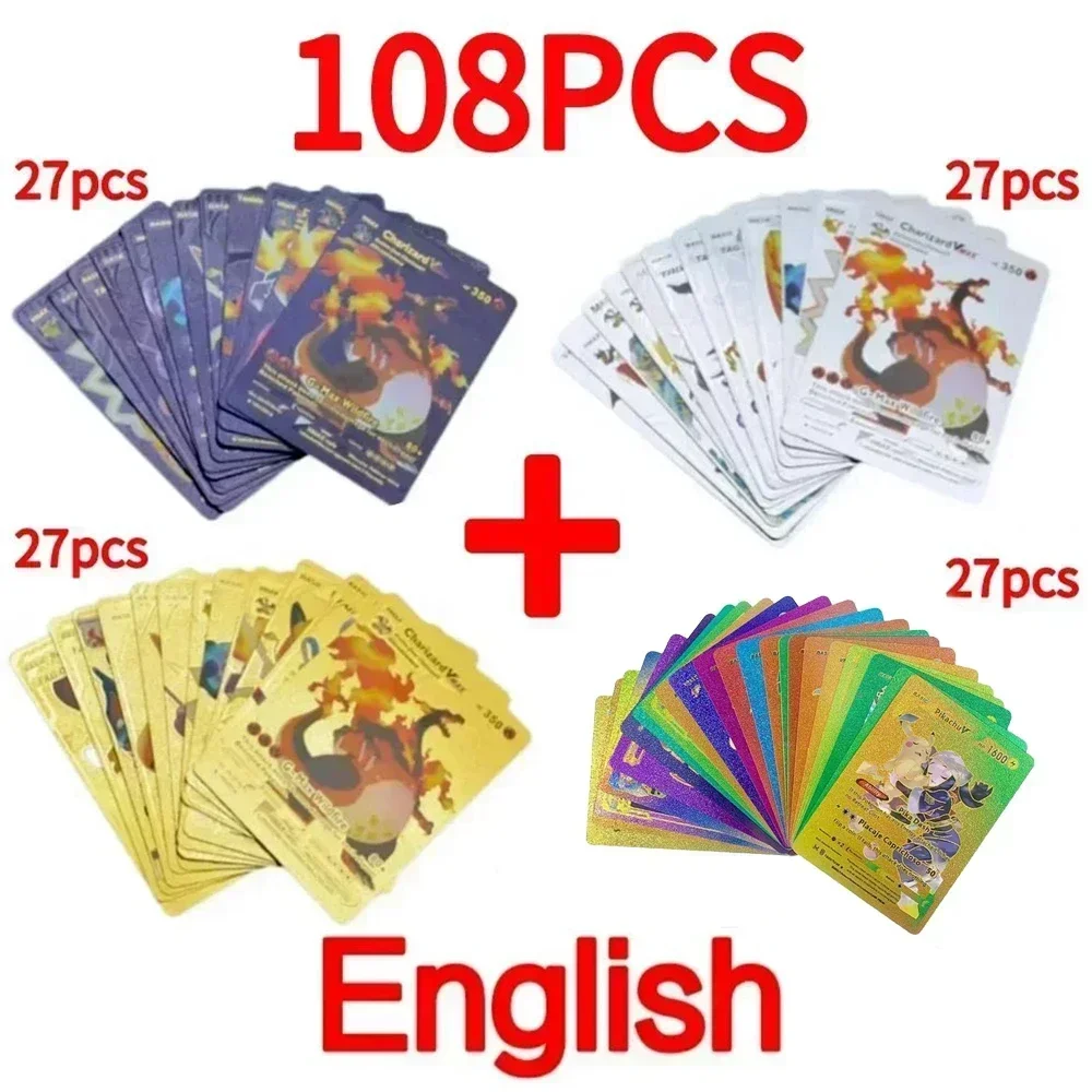 55/165pcs cartas pokemon francaise español Gold Card Spanish English Foil Gold silve Cards Metalicas Charizard Vmax Gx Game Card