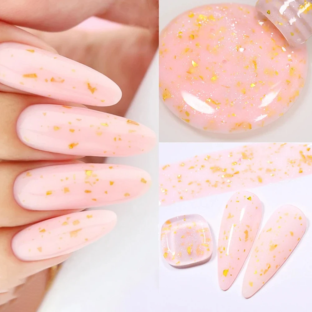 1 Flasche Glitzer Gummi Gel Politur Basis Gel Gold Pailletten rosa weiße Basis Gel Dec klack UV LED Nail Art Lack Maniküre einweichen