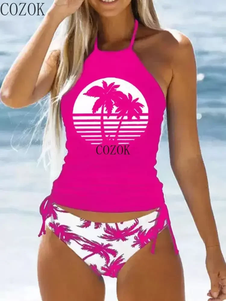 Damen Badeanzug Kokosnuss Kordel zug Seite Neck holder Tankini Set Sommer Strand tragen süße Bade bekleidung Mode Badeanzug neu