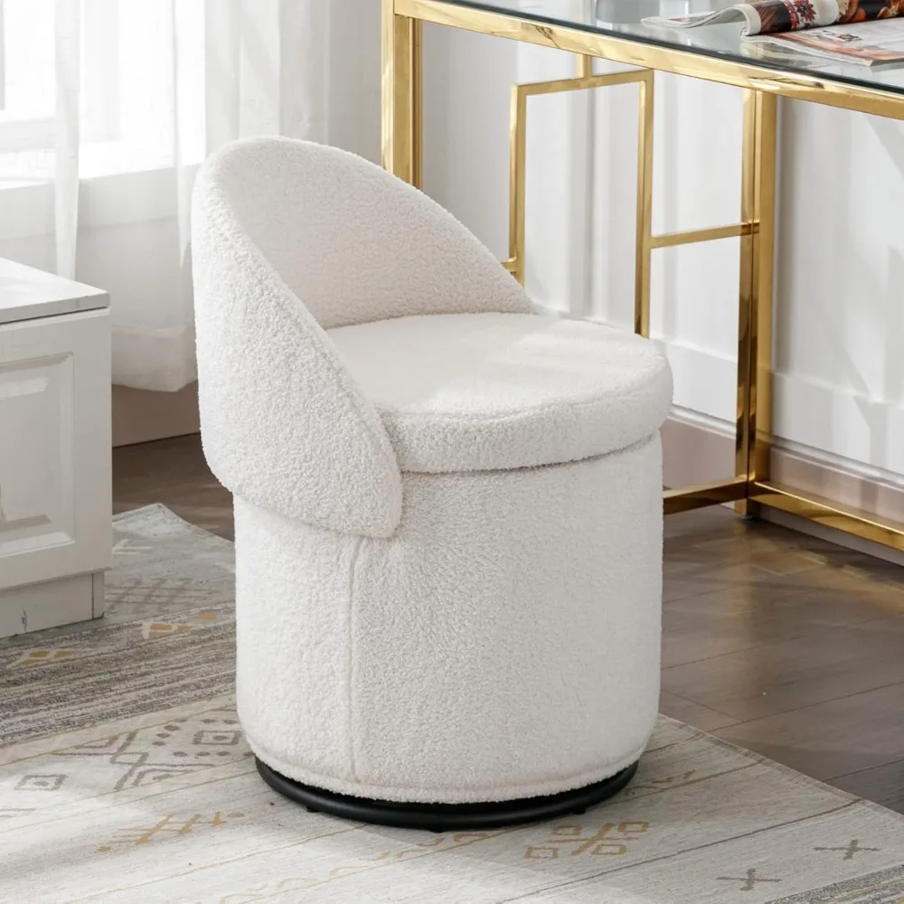 

Modern Swivel Ottoman Vanity Chair, Sherpa Upholstered Barrel Chair Club Chair 360°Degree Swivel Side Chair with Storage, Comfy