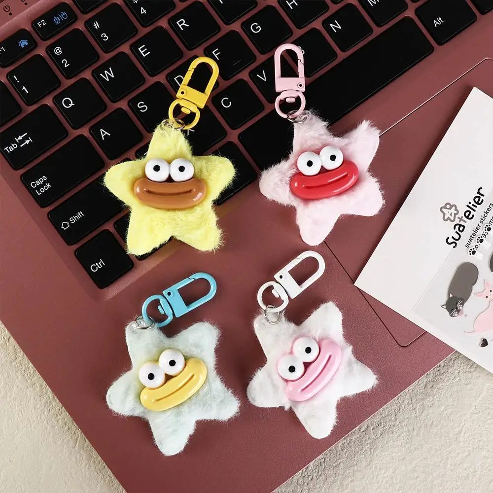 Fashion Cartoon Funny Star Keychain Plushies Mini Sausage Mouth Keyring Colorful Y2K Star Plush Pendant Bag Pendant