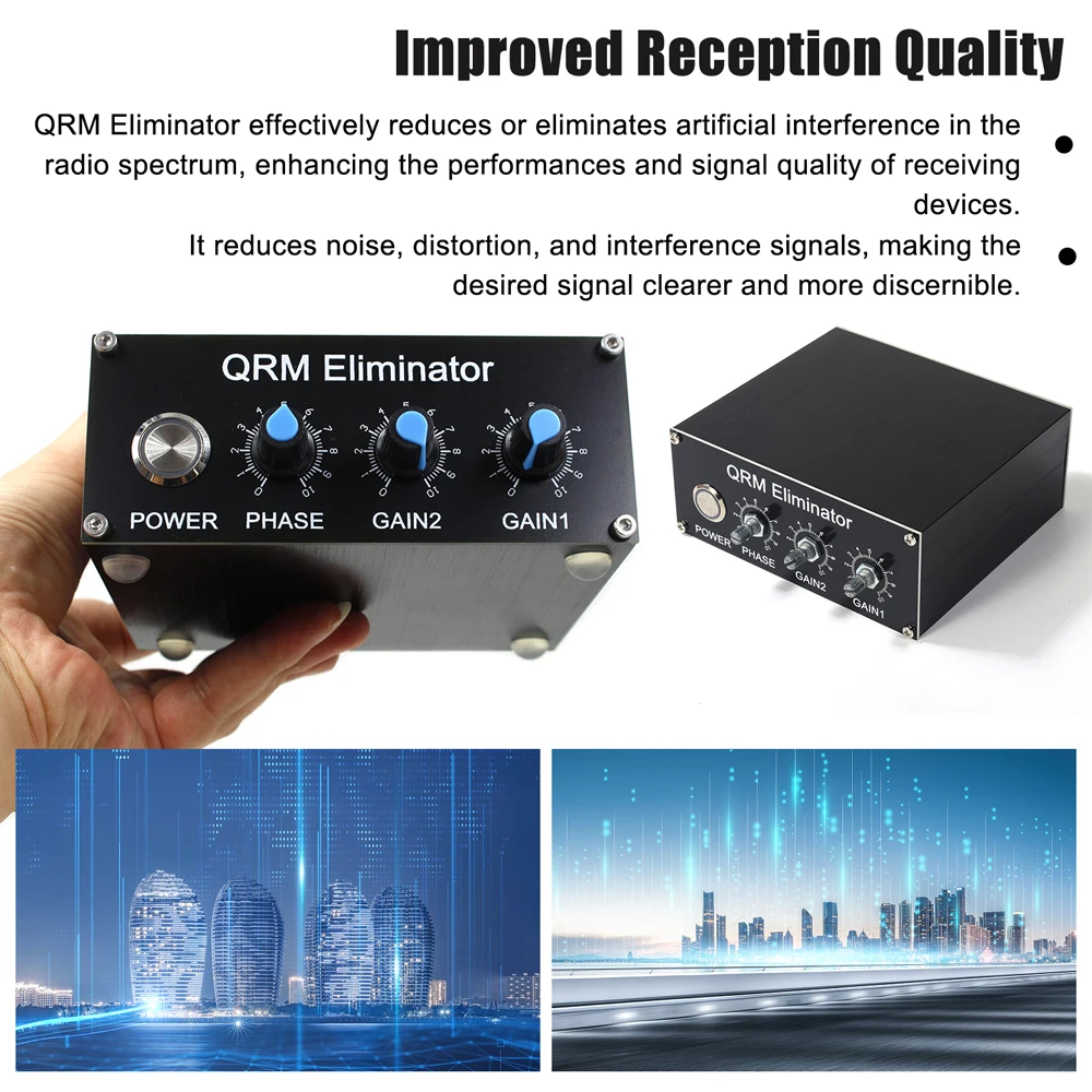 QRM Eliminator X-Phase Built-in PTT Control 1-30 MHz HF Band QRM Eliminator Aluminum Alloy QRM Canceller Radio TV Broadcast