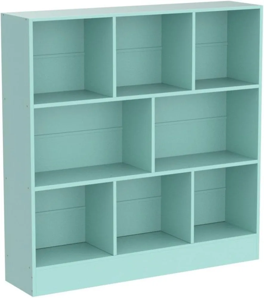 LEYAOYAO 8 Cube Bookshelf with Base,3 Tier Modern Mint-Green Kids Bookcase,Standing Wide Bookshelves Storage Organizer Toy Shelf