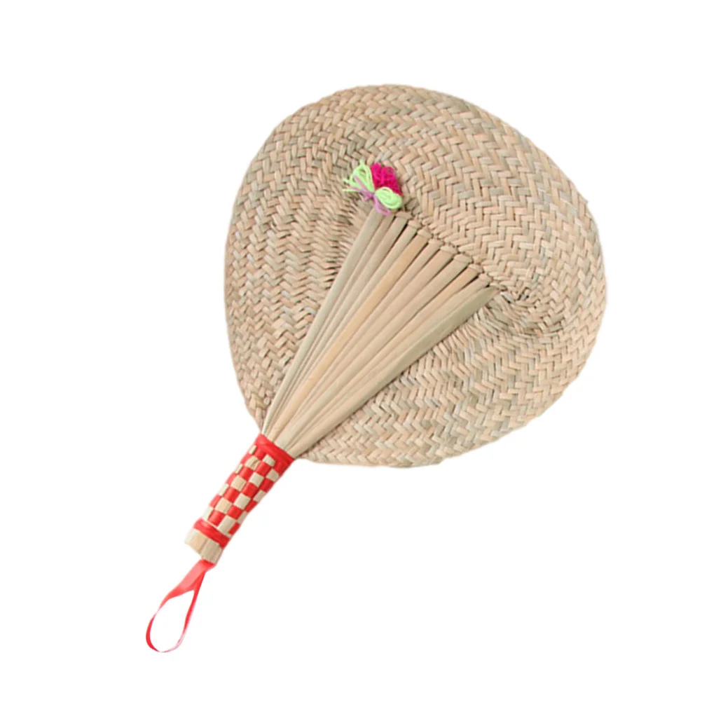 مروحة من القش مصنوعة يدويًا مع مزيج من القماش، تبريد ديكور قابل للتعليق على الحائط للمنزل والحديقة والسفر ومروحة أوراق القطط #3