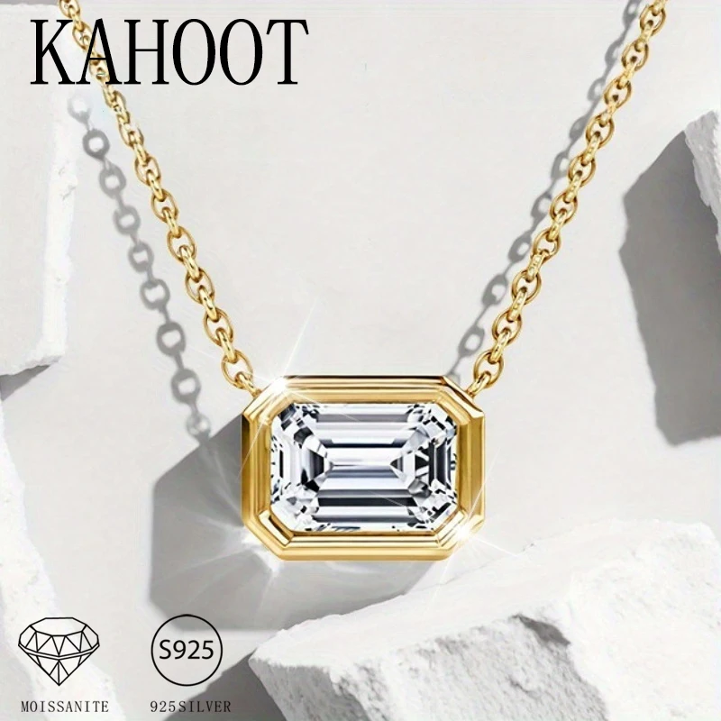 

A 925 silver emerald 5cm*7cm, 1 carat moissanite elegant and high-quality jewelry pendant necklace for men and women