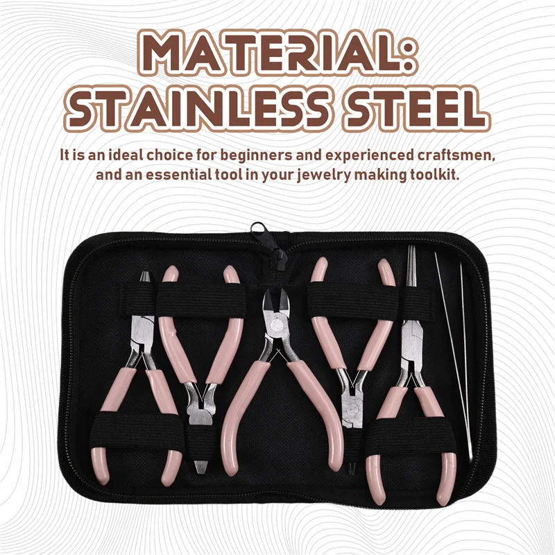 AT02-6PCS Pink Color Handle Anti-Slip Splicing And Fixing Jewelry Pliers Tools For DIY Jewelery Making Needlework