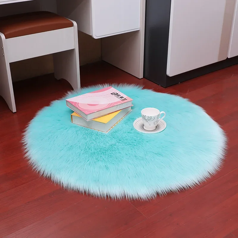 

Round White Modern Soft Sheepskin Long Hair Fluffy Area Rugs Faux Fur Plush Wool Carpet for Bedroom Bedside Home Decor Floor Mat