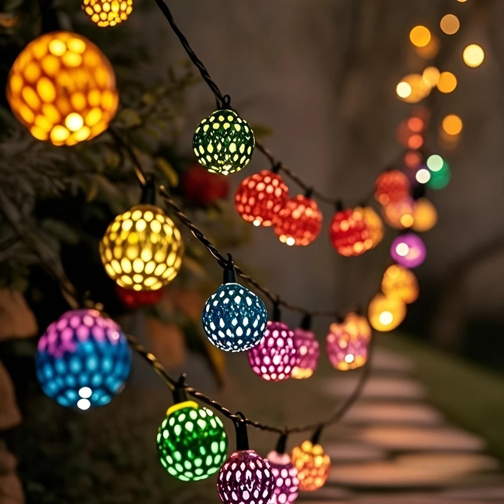 

Moroccan spherical solar string light-30/20 LED, colorful Moroccan fairy light, suitable for garden fences, courtyards, Christma