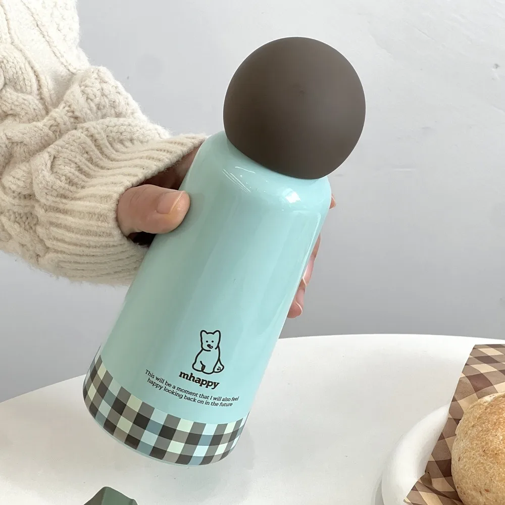 

350ml Puppy Vacuum Cup Vacuum Insulation Thin Plaid Pattern Stainless Steel Water Cup Leak-Proof Cartoon Portable Water Kettle