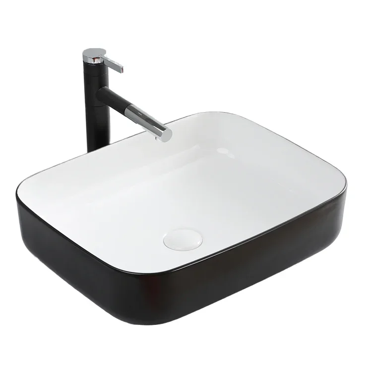 YOUGE Modern RV Bathroom Sink Cabinet with Rectangular Ceramic Basin Black Toilet Art Countertop Wash Basin Porcelain Material