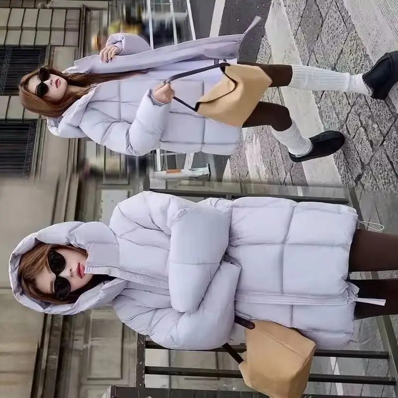 

2025 Winter Women's New Warm Coat Eiderdown Cotton Long Jacket Fashion Hooded Female Padded Loose Be All-Match Bread Overwear