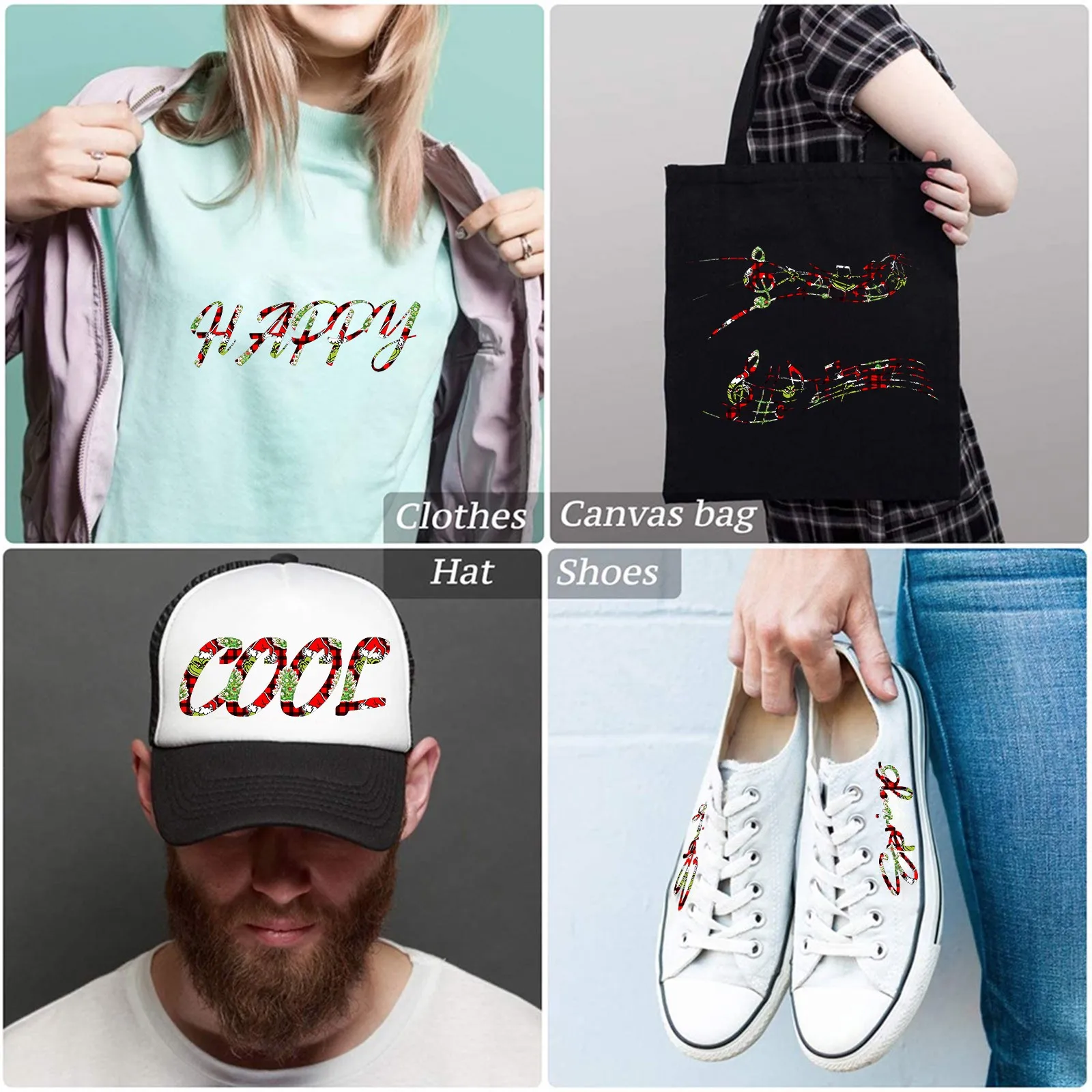 Happy Christmas Day Green Decoration Heat Transfer Vinyl HTV Iron On Vinyl Bundle Bundle Suitable For Shirts Patterns