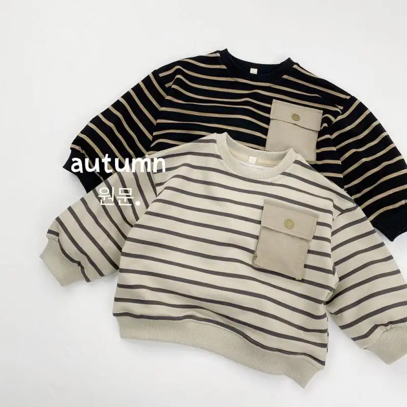 

2025 Autumn New Children Striped Sweatshirt Long Sleeve Boys Girls Cotton Loose Pullover Baby Casual Tops Kids Clothes