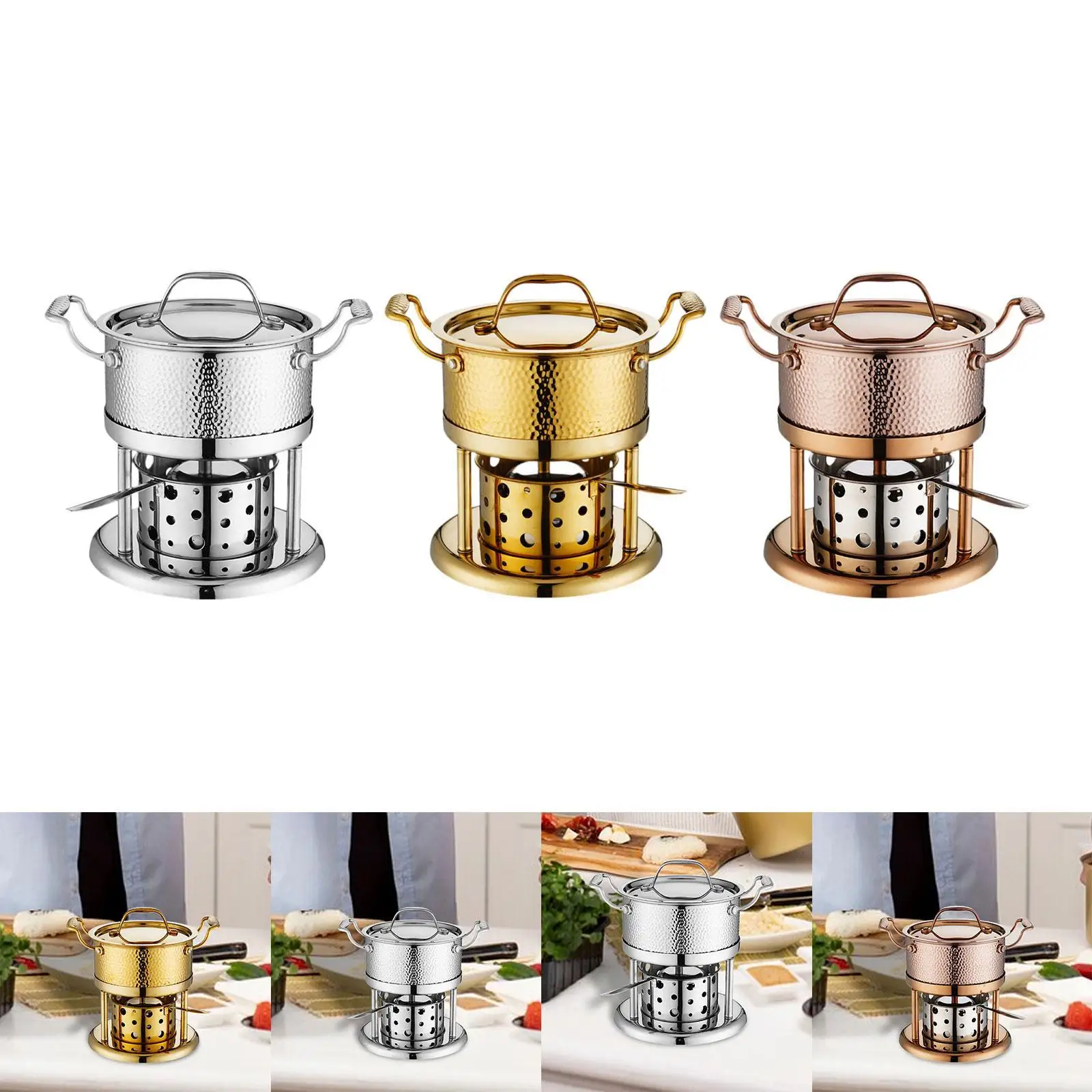 

Alcohol Stove Hot Pot Stainless Steel Single Person Hotpot Shabu Hot Pot for Camping Home Family Gathering Restaurant Hiking