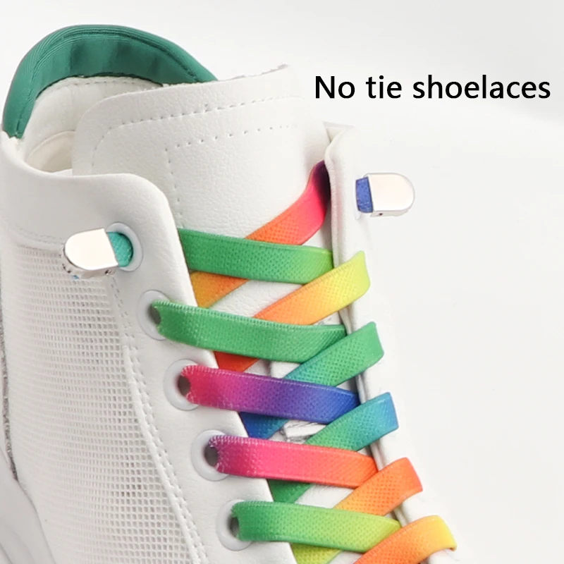 1Pair Rainbow Elastic Laces Sneakers Lazy No Tie Shoelaces Adults Kids 8MM Wide Sports Tennis Flats Shoelace Shoes Accesories