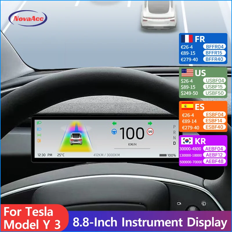 

Для драйвера экрана приборной панели Tesla Model 3 Y 3 Highland 8,8 дюйма, сенсорный дисплей, кластер инструмента, рулевое колесо, автомобильные аксессуары