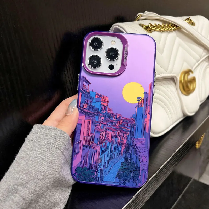 

The Subway Railway Cyberpunk Style Laser Phone Case For Iphone 16 15 14 Pro Max Plus 13 Mini 12 11 Pro Max Shockproof Back Cover