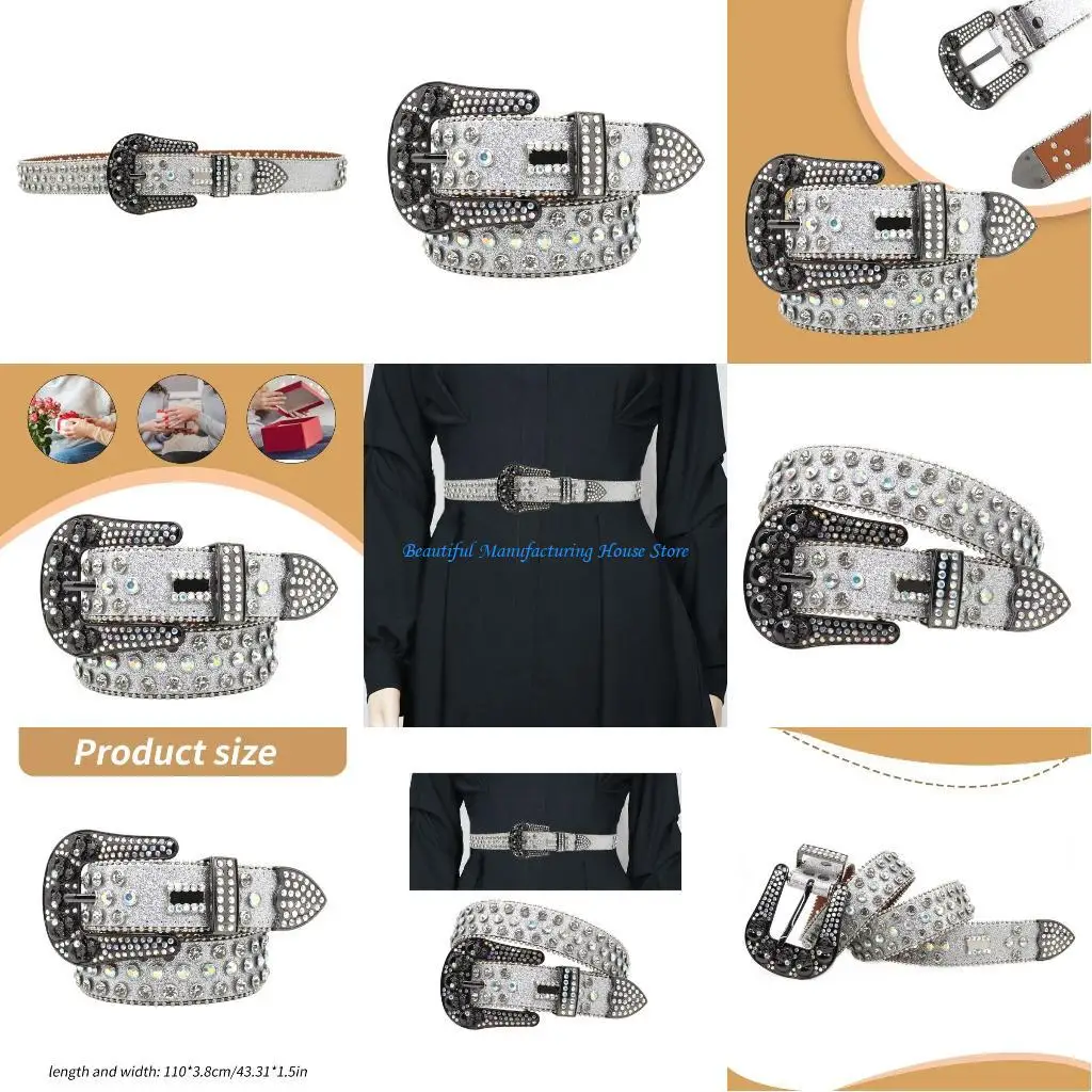 

E56A Девушка Алмазный Череп Пряжка Поясной Ремень Harajuku PU Ремень для Классических Джинсов Регулируемый