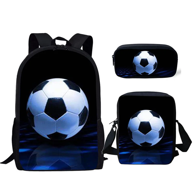 Cartoon Novelty Peculiar football 3D Print 3pcs/Set pupil School Bags Laptop Daypack Backpack Inclined shoulder bag Pencil Case