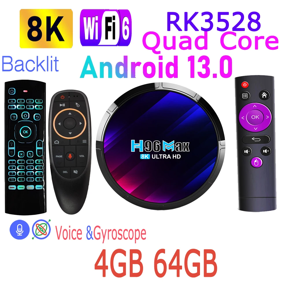 Rockchip Quad Core 8K HDR Smart TV H96 Max RK3528 Android 13 0 Rockchip 100M LAN Wi-Fi6 Dual Wifi 2.4G 5G BT5 2 в комплекте п...