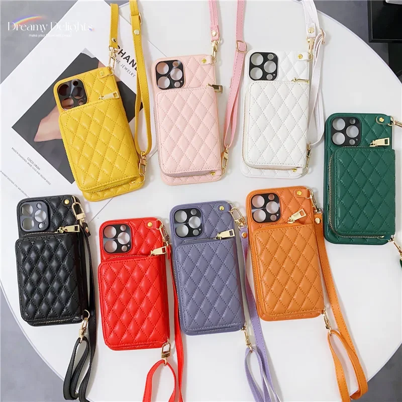 Crossbody Shoulder Strap Wallet Phone Case for iPhone 14 15 Pro Max 13 12 11 X XR X Card Holder Zipper Bag Purse Leather Cover