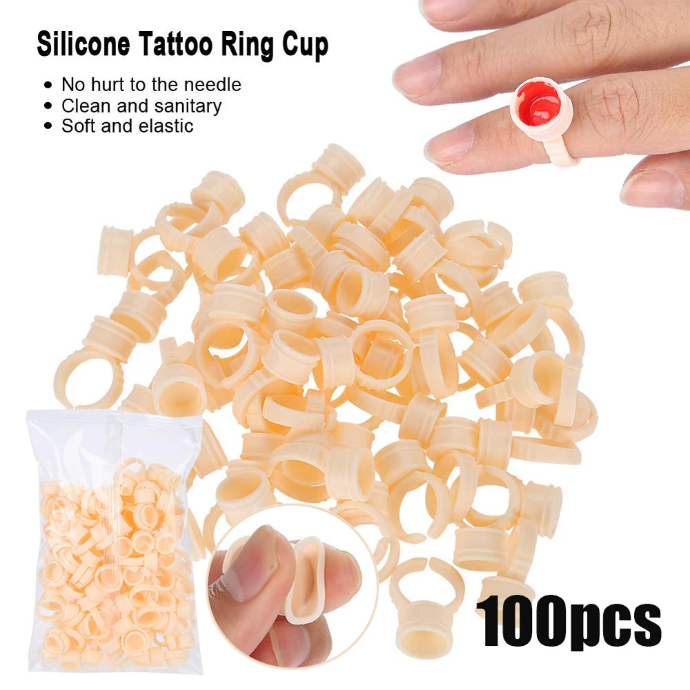 

100 шт. силиконовых колец-стаканчиков для тату-чернил, держателей для тату-чернил, колец-стаканчиков для бровей, держателей для клея для перманентного макияжа, аксессуары для татуировок