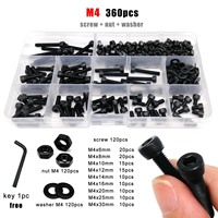 1 Set M1.6 M2 M2.5 M3 M4 M5 M6 M8 DIN912 Black Grade 12.9 Steel Allen Hexagon Hex Socket Cap Head Screw Bolt Nut Washer Kit Box