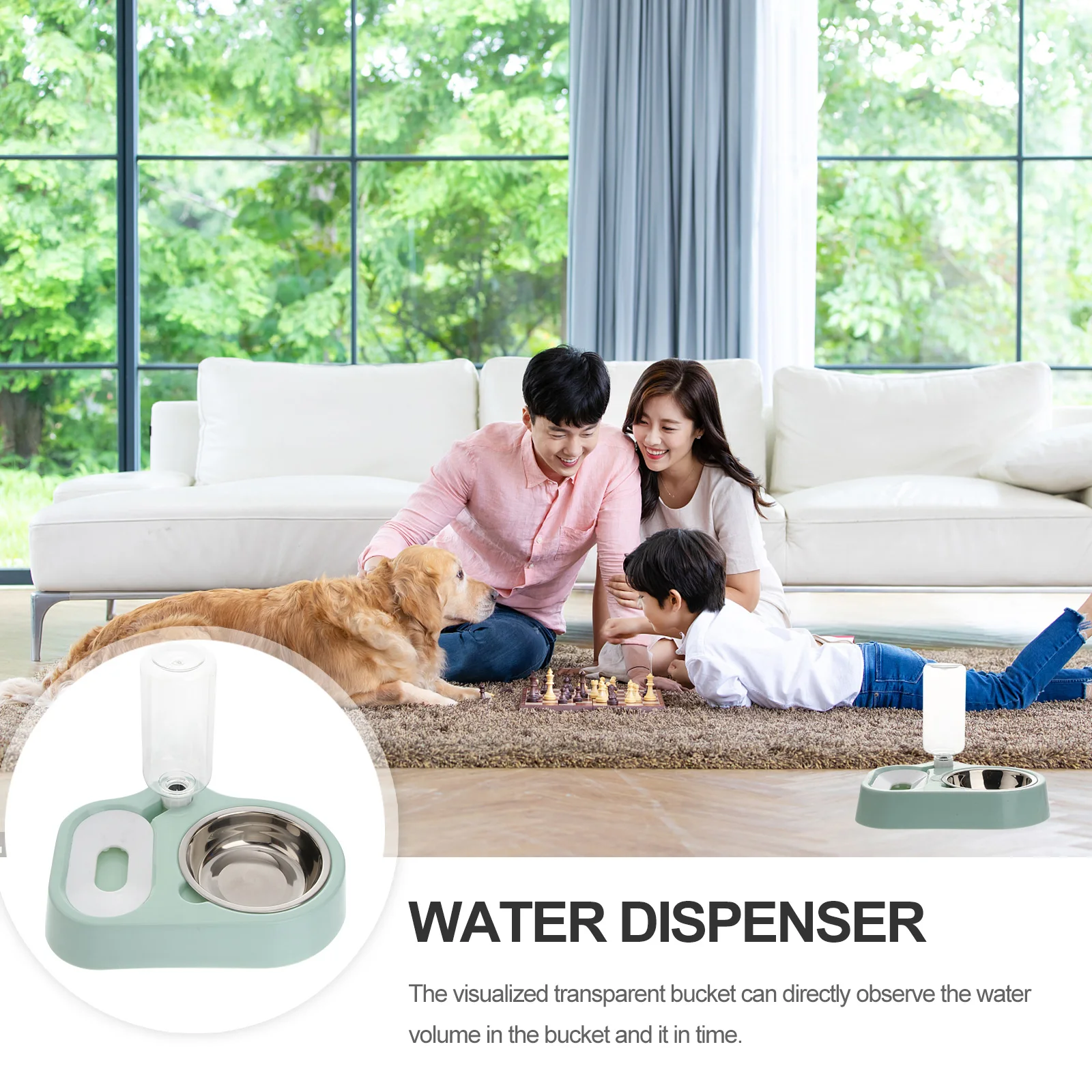 

Dual Pet Water Dispenser Cat Dog Feeder Bowl Automatic Food Grade Plastic Easy Clean Transparent Bucket Water For