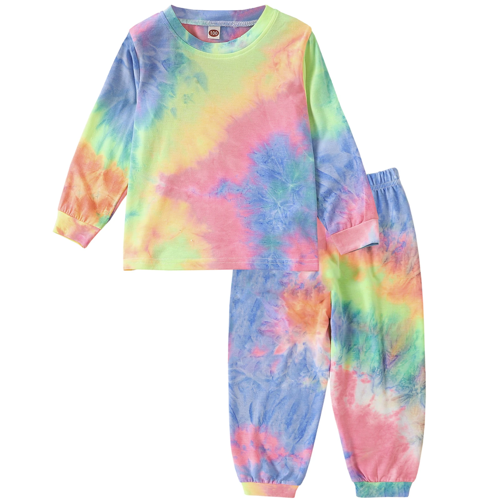 

2-Piece Tie Dye Girls Jogging Suits Long Sleeve Athletic Sweatsuits Toddlers Pullover Tops Sweatpants Outdoor Casual Tracksuits