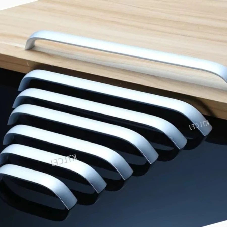 Modern Space Aluminum Alloy Silver Drawer Pulls Two End Bent Chassis File Cabinet Door Handles