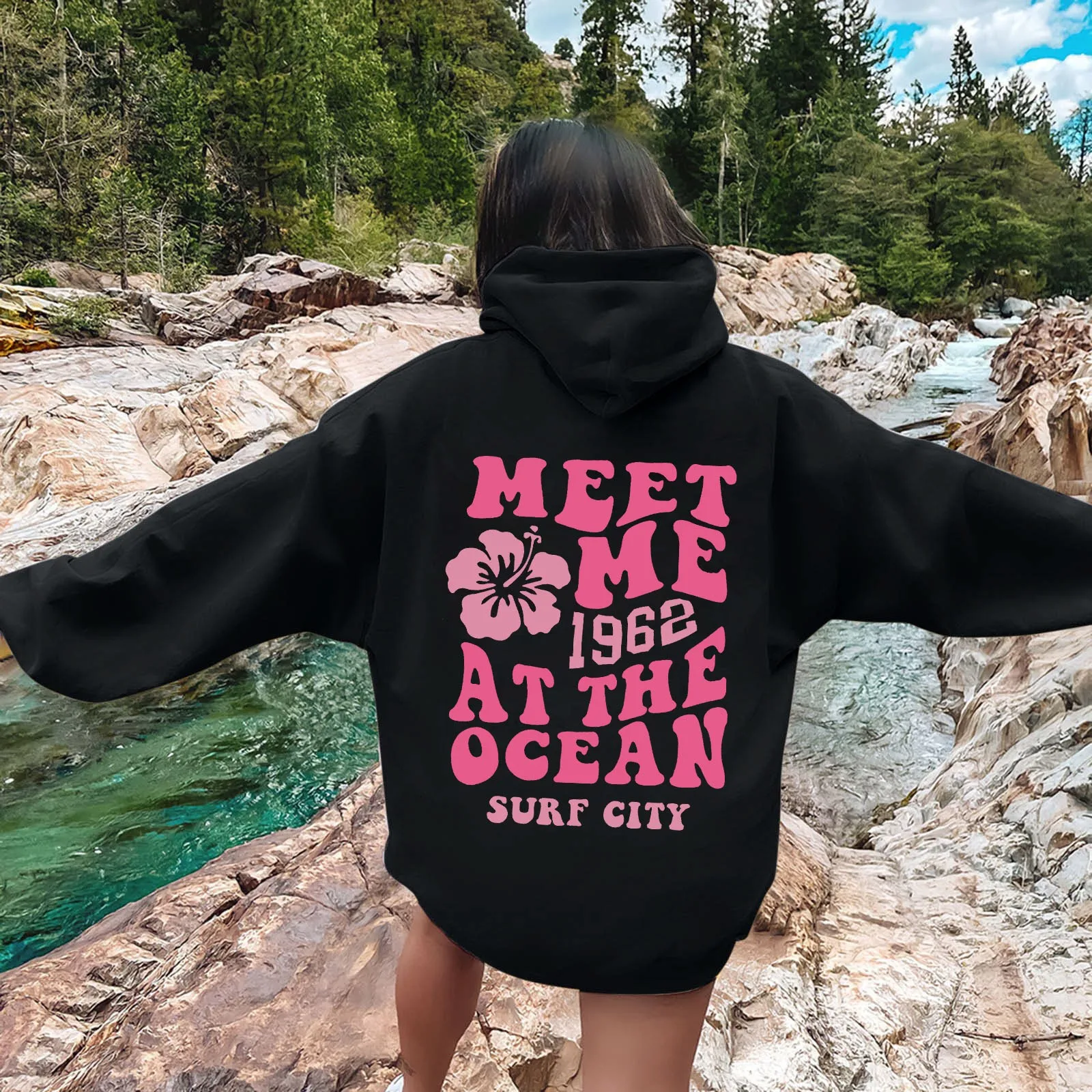 Hoodie Womens Letters Back Print Sweatshirts Long Sleeve Loose Trendy Pink Hoodies Hooded Sweatshirt Streetwear Aesthetic Tops