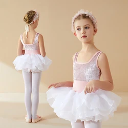 New Fashion Summer Sling Body Training Suit Preschool Professional Girl Performance Suit Ballet Leotards Skirt 100-170cm Height